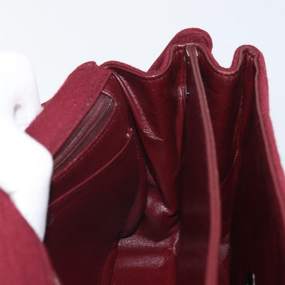 CHANEL Matelasse Shoulder Bag Cotton Bordeaux Silver CC Auth BA10124
