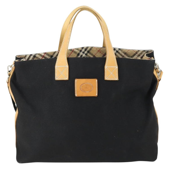 Burberrys Blue Label Tote Bag Canvas 2way Black Auth BA10126