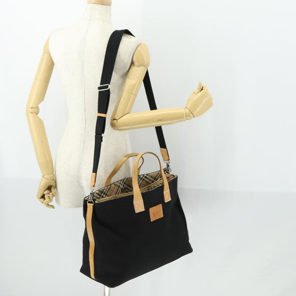 Burberrys Blue Label Tote Bag Canvas 2way Black Auth BA10126