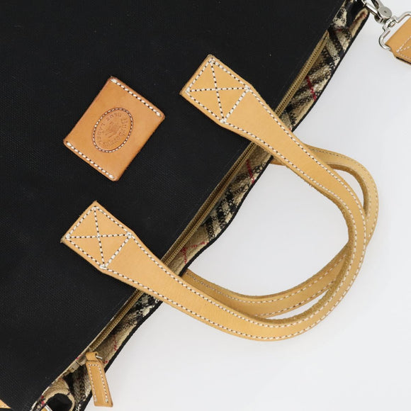 Burberrys Blue Label Tote Bag Canvas 2way Black Auth BA10126