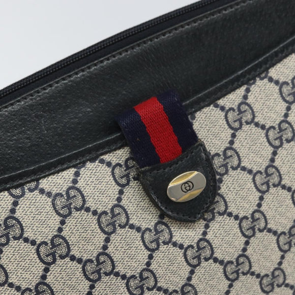 GUCCI GG Supreme Sherry Line Shoulder Bag PVC Navy Gold 39 02 026 Auth BA10131