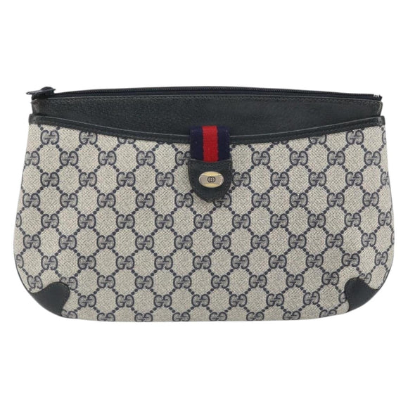 GUCCI GG Supreme Sherry Line Shoulder Bag PVC Navy Gold 39 02 026 Auth BA10131