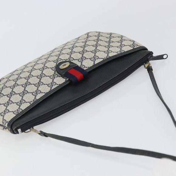 GUCCI GG Supreme Sherry Line Shoulder Bag PVC Navy Gold 39 02 026 Auth BA10131