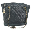 CHANEL Matelasse Chain Shoulder Bag Lamb Skin Black Gold CC Auth BA10132-1