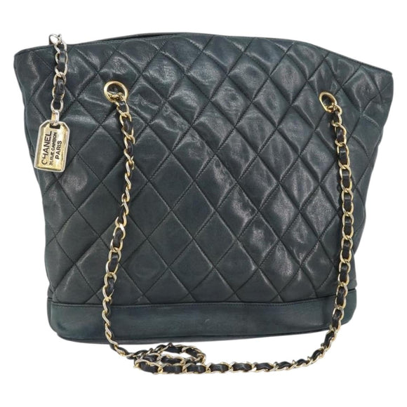 CHANEL Matelasse Chain Shoulder Bag Lamb Skin Black Gold CC Auth BA10132