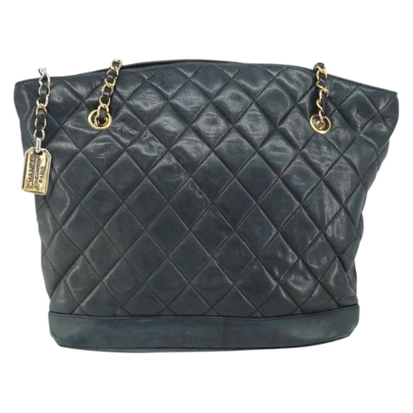 CHANEL Matelasse Chain Shoulder Bag Lamb Skin Black Gold CC Auth BA10132