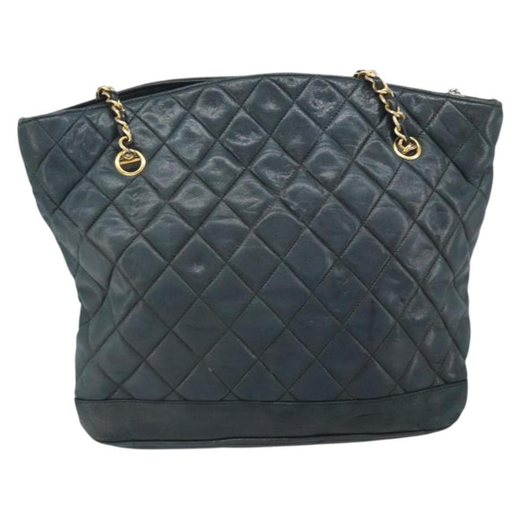 CHANEL Matelasse Chain Shoulder Bag Lamb Skin Black Gold CC Auth BA10132