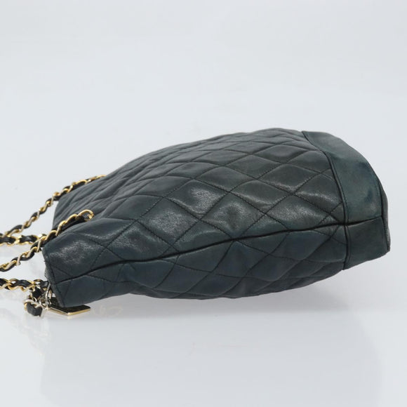 CHANEL Matelasse Chain Shoulder Bag Lamb Skin Black Gold CC Auth BA10132
