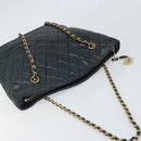 CHANEL Matelasse Chain Shoulder Bag Lamb Skin Black Gold CC Auth BA10132-6