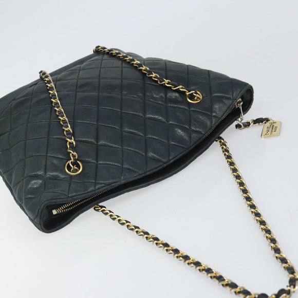 CHANEL Matelasse Chain Shoulder Bag Lamb Skin Black Gold CC Auth BA10132