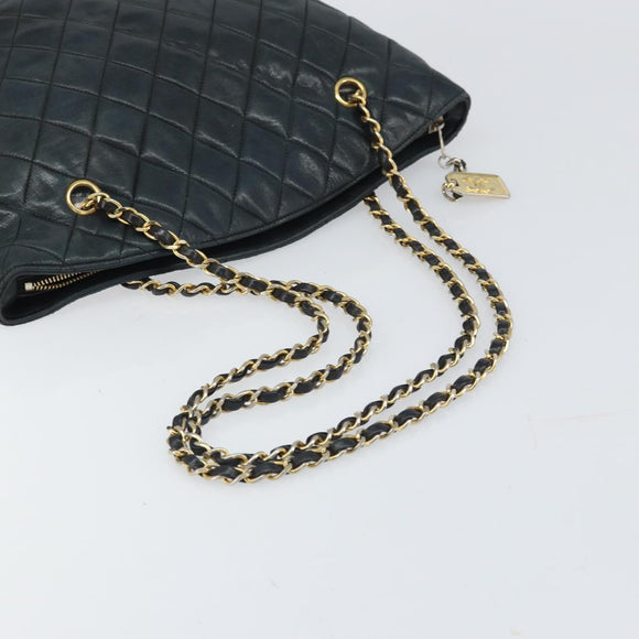 CHANEL Matelasse Chain Shoulder Bag Lamb Skin Black Gold CC Auth BA10132