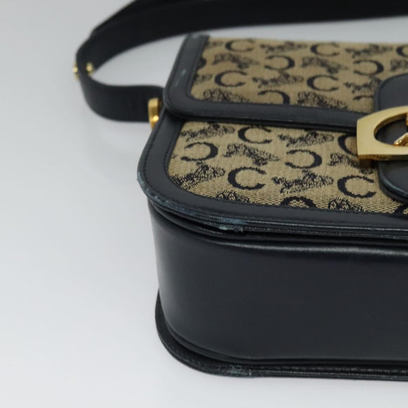 CELINE C Sulky Shoulder Bag Canvas Navy Gold Auth BA1018