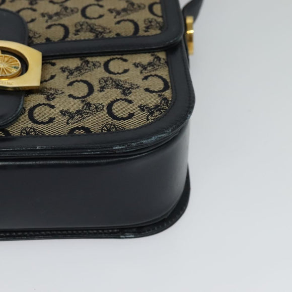 CELINE C Sulky Shoulder Bag Canvas Navy Gold Auth BA1018