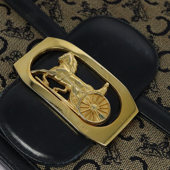 CELINE C Sulky Shoulder Bag Canvas Navy Gold Auth BA1018