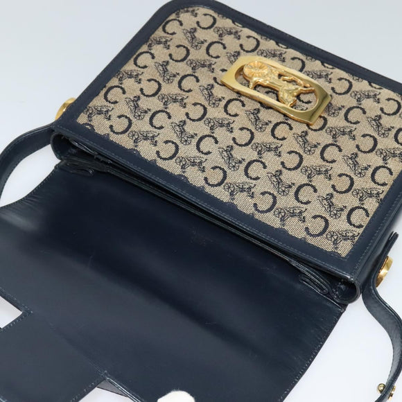 CELINE C Sulky Shoulder Bag Canvas Navy Gold Auth BA1018