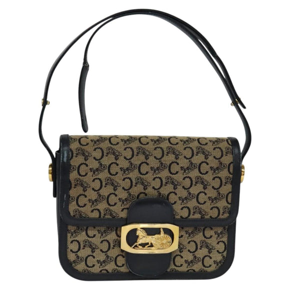 CELINE C Sulky Shoulder Bag Canvas Navy Gold Auth BA1018