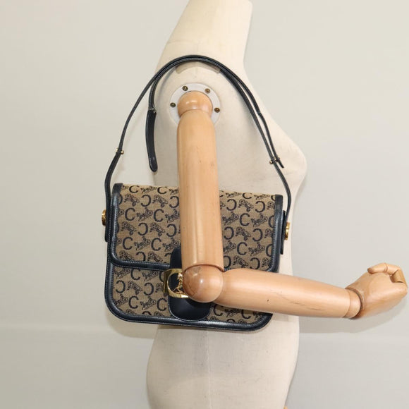CELINE C Sulky Shoulder Bag Canvas Navy Gold Auth BA1018