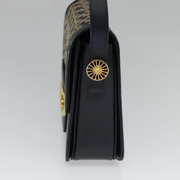 CELINE C Sulky Shoulder Bag Canvas Navy Gold Auth BA1018