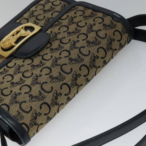 CELINE C Sulky Shoulder Bag Canvas Navy Gold Auth BA1018