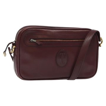 CARTIER Must Line Shoulder Bag Leather Wine Red Gold Auth BA1020
