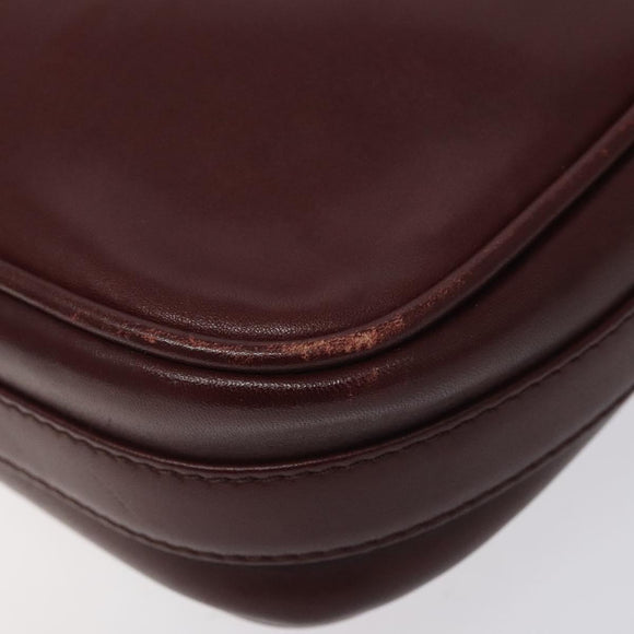 CARTIER Must Line Shoulder Bag Leather Wine Red Gold Auth BA1020