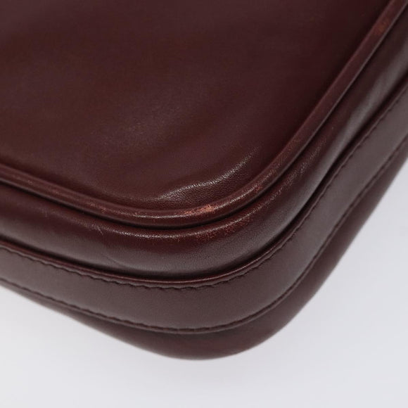CARTIER Must Line Shoulder Bag Leather Wine Red Gold Auth BA1020