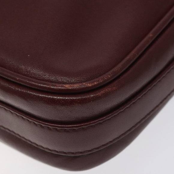 CARTIER Must Line Shoulder Bag Leather Wine Red Gold Auth BA1020