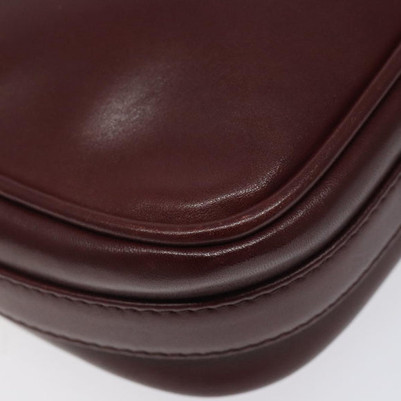 CARTIER Must Line Shoulder Bag Leather Wine Red Gold Auth BA1020
