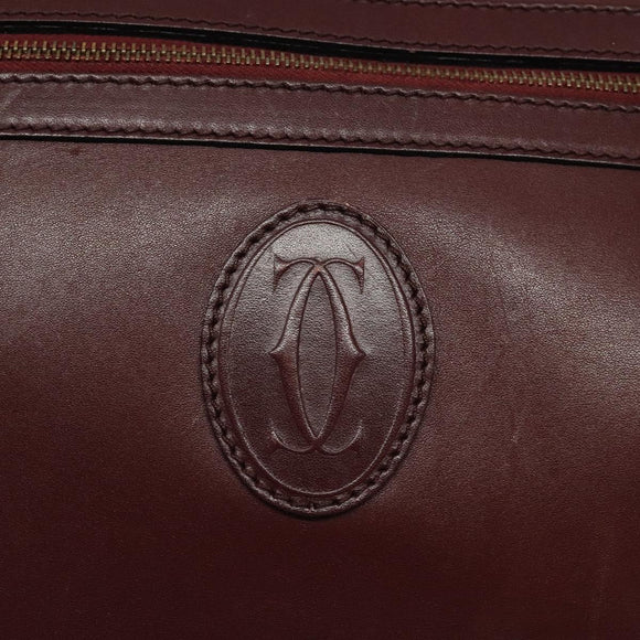 CARTIER Must Line Shoulder Bag Leather Wine Red Gold Auth BA1020