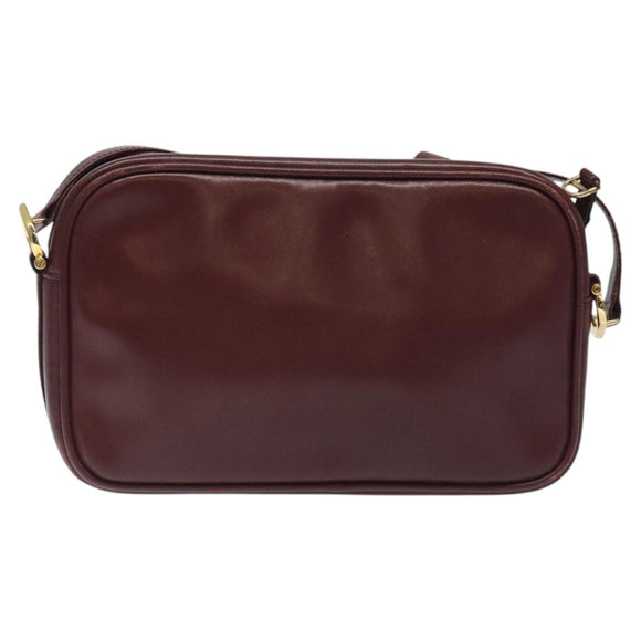 CARTIER Must Line Shoulder Bag Leather Wine Red Gold Auth BA1020
