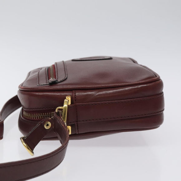 CARTIER Must Line Shoulder Bag Leather Wine Red Gold Auth BA1020