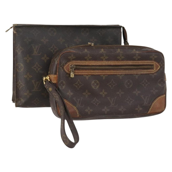 LOUIS VUITTON Monogram Clutch Bag 2 Set LV Auth BA10214