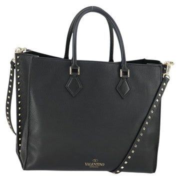 VALENTINO Hand Bag Leather 2way Black Gold Auth BA10227