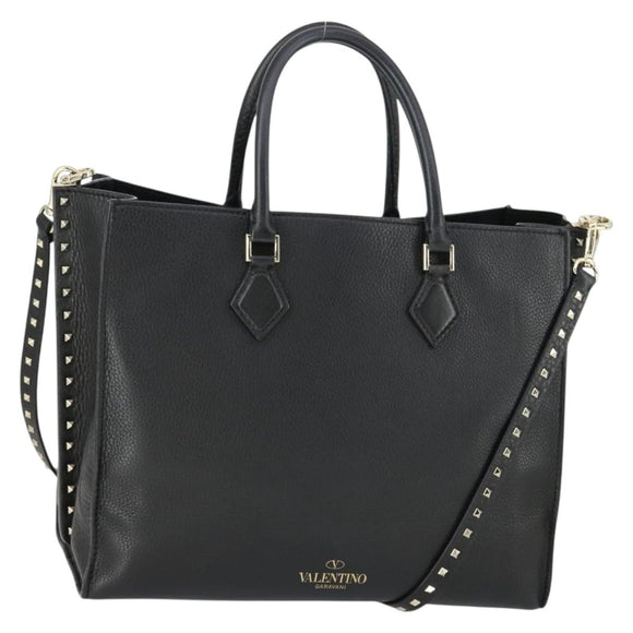 VALENTINO Handtasche Leder 2-Wege Schwarz Gold Authentisch BA10227