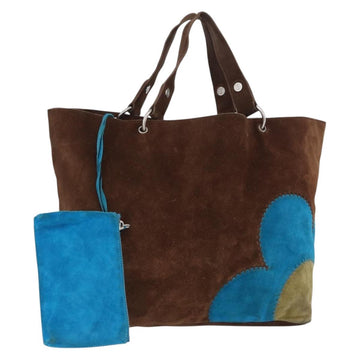 CELINE Tote Bag Suede Brown Silver Auth BA10229