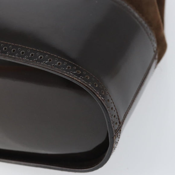 Salvatore Ferragamo Hand Bag Suede Brown Silver Auth BA10230