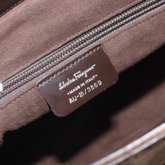 Salvatore Ferragamo Hand Bag Suede Brown Silver Auth BA10230