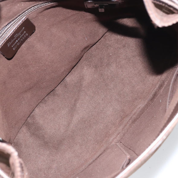 Salvatore Ferragamo Hand Bag Suede Brown Silver Auth BA10230