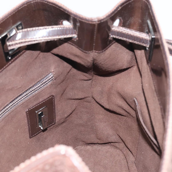Salvatore Ferragamo Hand Bag Suede Brown Silver Auth BA10230