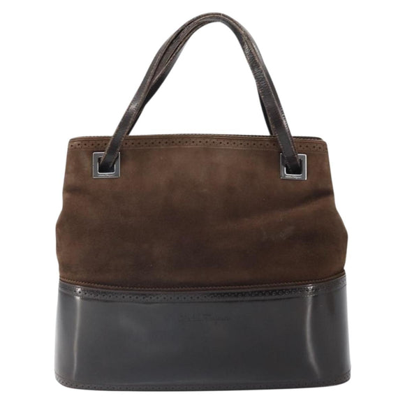 Salvatore Ferragamo Hand Bag Suede Brown Silver Auth BA10230