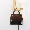 Salvatore Ferragamo Hand Bag Suede Brown Silver Auth BA10230-21
