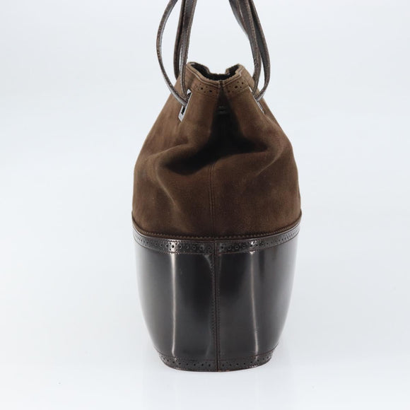 Salvatore Ferragamo Hand Bag Suede Brown Silver Auth BA10230