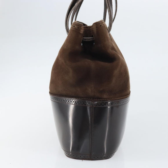 Salvatore Ferragamo Hand Bag Suede Brown Silver Auth BA10230