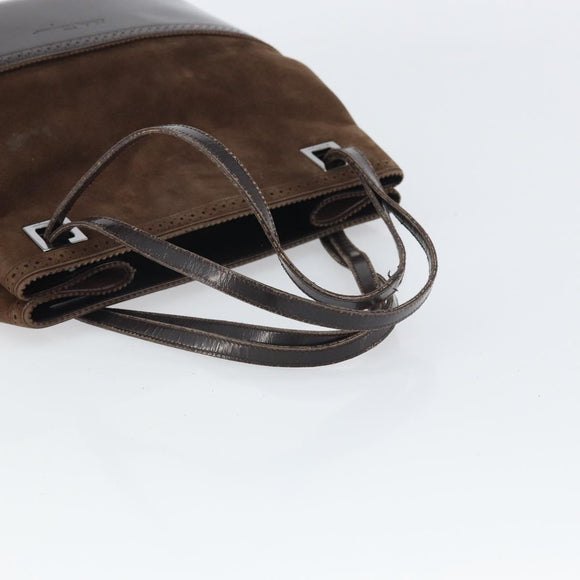 Salvatore Ferragamo Hand Bag Suede Brown Silver Auth BA10230