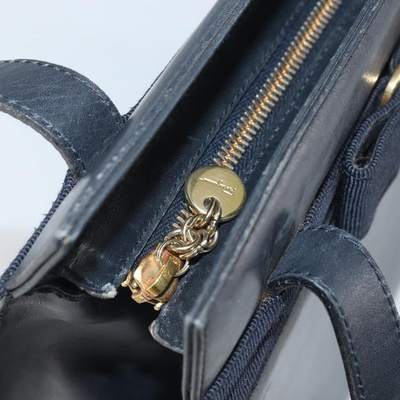 Salvatore Ferragamo Shoulder Bag Leather Navy Gold Auth BA10232