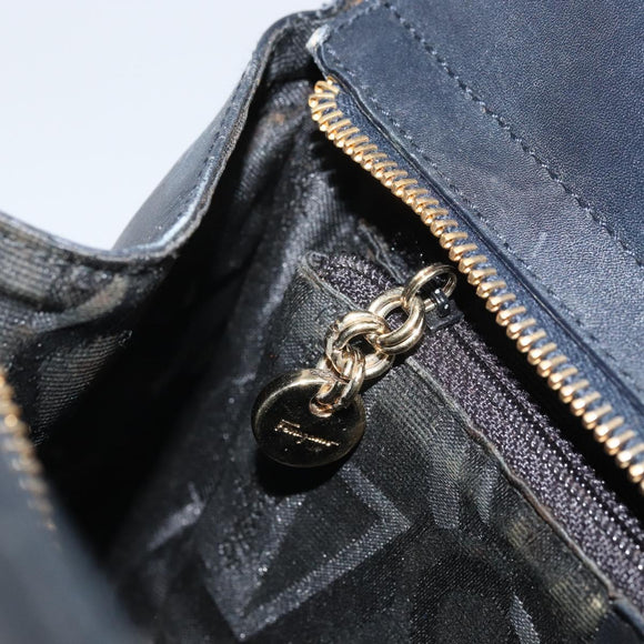 Salvatore Ferragamo Shoulder Bag Leather Navy Gold Auth BA10232
