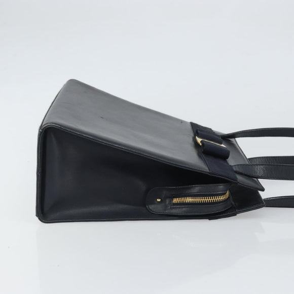 Salvatore Ferragamo Shoulder Bag Leather Navy Gold Auth BA10232