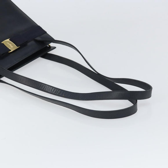 Salvatore Ferragamo Shoulder Bag Leather Navy Gold Auth BA10232