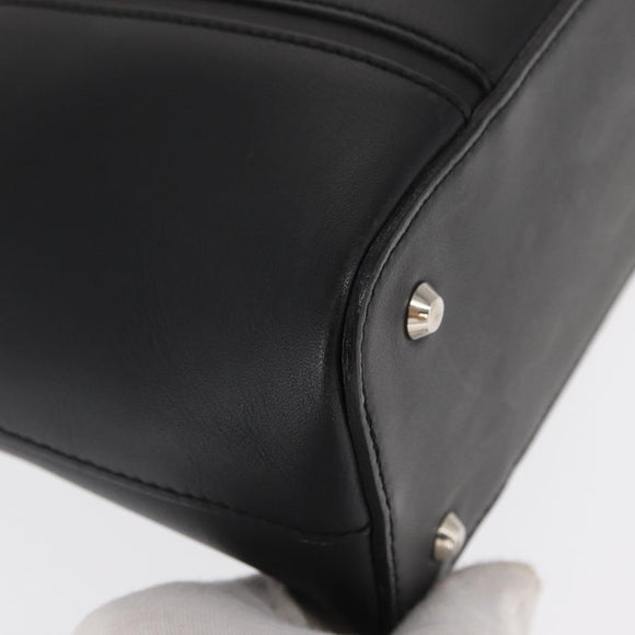 BURBERRY Hand Bag Leather Black Silver Auth BA10233