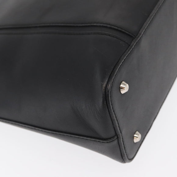 BURBERRY Hand Bag Leather Black Silver Auth BA10233